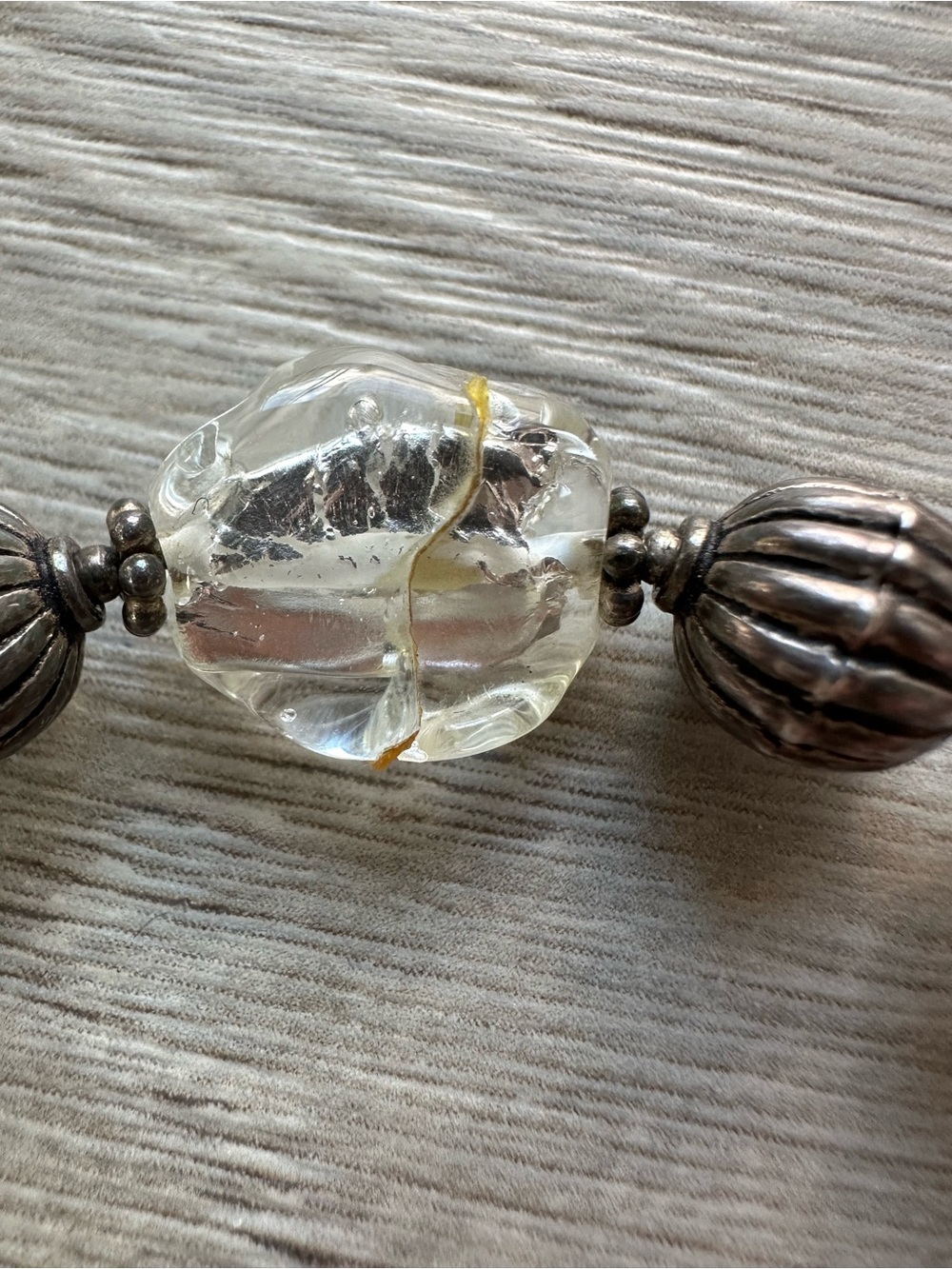 Handmade Clear Glass & Silver Foil Bead Bracelet 8” Artisanal - Picture 3 of 3